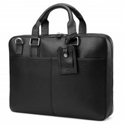 Lucleon Mallette d'ordinateur portable en cuir noir Scott