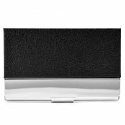 Fort Tempus Porte-cartes élégant en métal et cuir noir