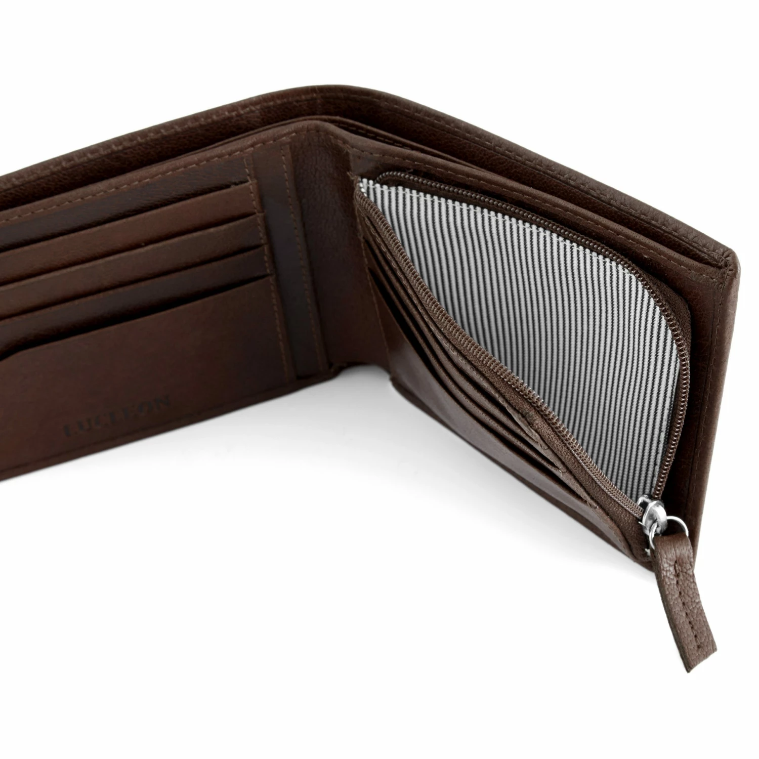 Lucleon Portefeuille en cuir marron zip intérieur California 4 Lucleon Portefeuille en cuir marron zip intérieur California – Image 4