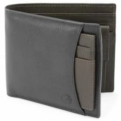 Lucleon Portefeuille avec porte-cartes en cuir noir et brun foncé anti-RFID Lincoln