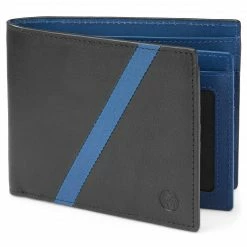 Lucleon Portefeuille en cuir noir et bleu anti-RFID Lind