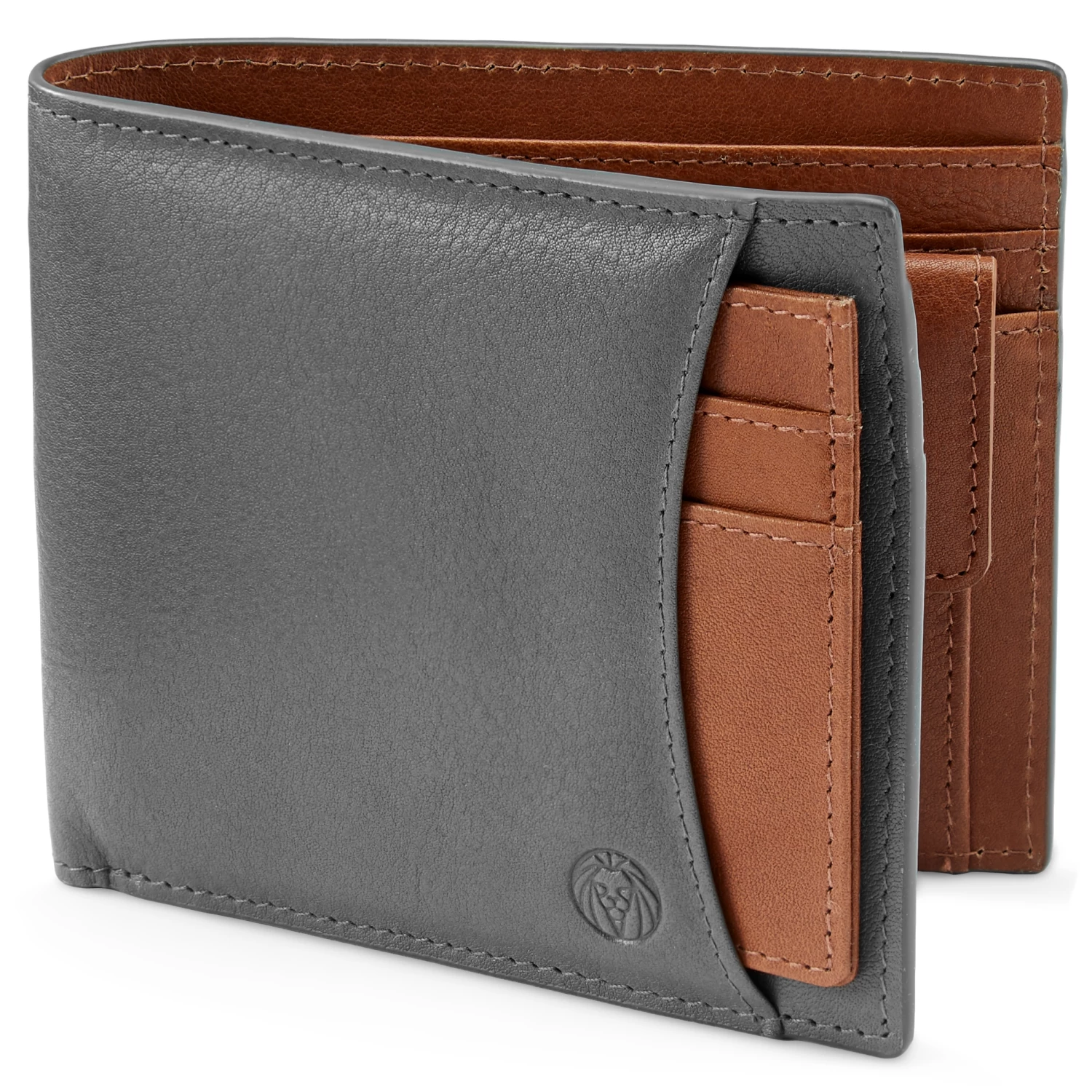 Lucleon Portefeuille avec porte-cartes en cuir gris et brun anti-RFID Lincoln 1 Lucleon Portefeuille avec porte-cartes en cuir gris et brun anti-RFID Lincoln