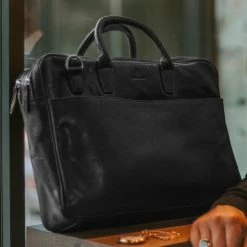 Lucleon Montreal - Sac pro en cuir noir à double fermeture -Portefeuilles Soldes montreal black leather work bag 1
