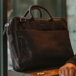 Lucleon Montreal - Sac pro en cuir marron foncé à double fermeture -Portefeuilles Soldes montreal brown leather work bag 1