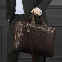 Lucleon Montreal Sac ordinateur XL en cuir marron foncé -Portefeuilles Soldes montreal xl brown leather laptop bag 3 scaled