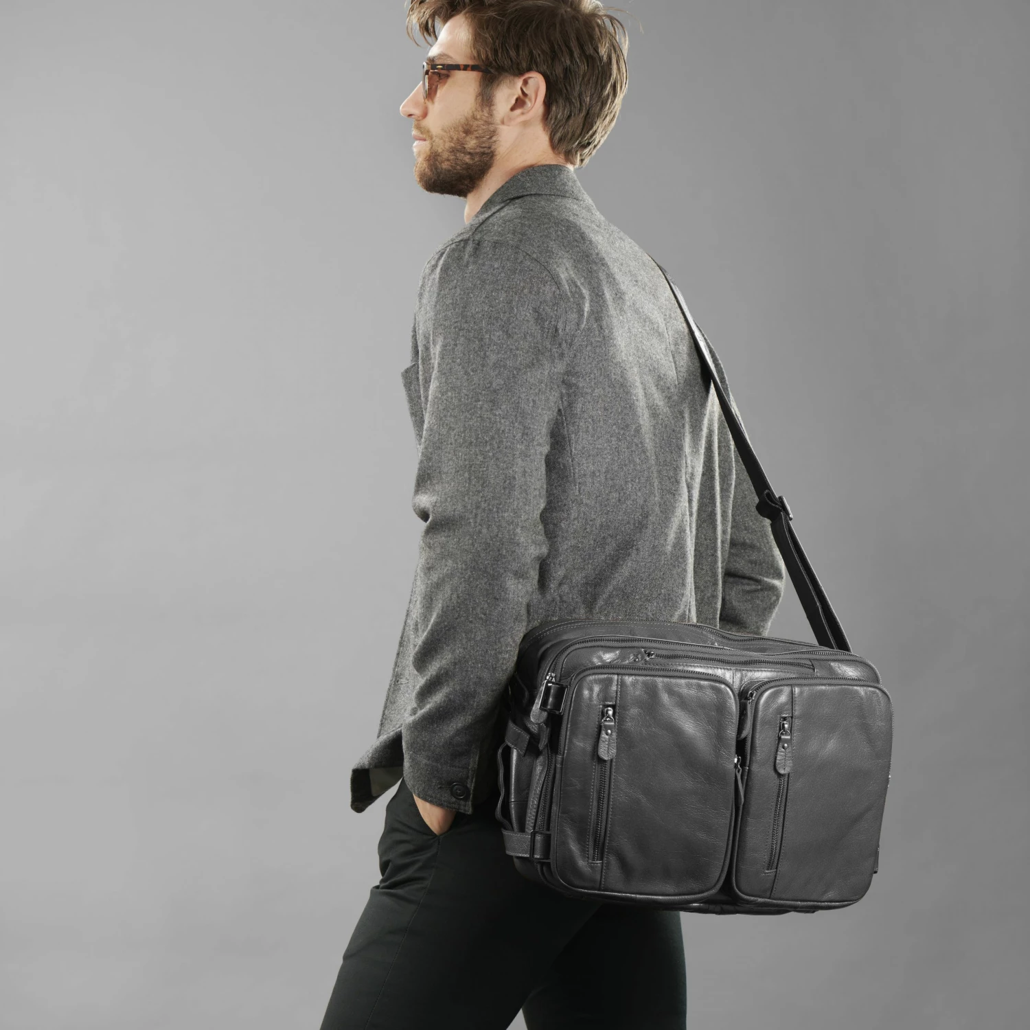 Delton Bags Sac en cuir noir Delton 3 en 1 6 Delton Bags Sac en cuir noir Delton 3 en 1 – Image 6